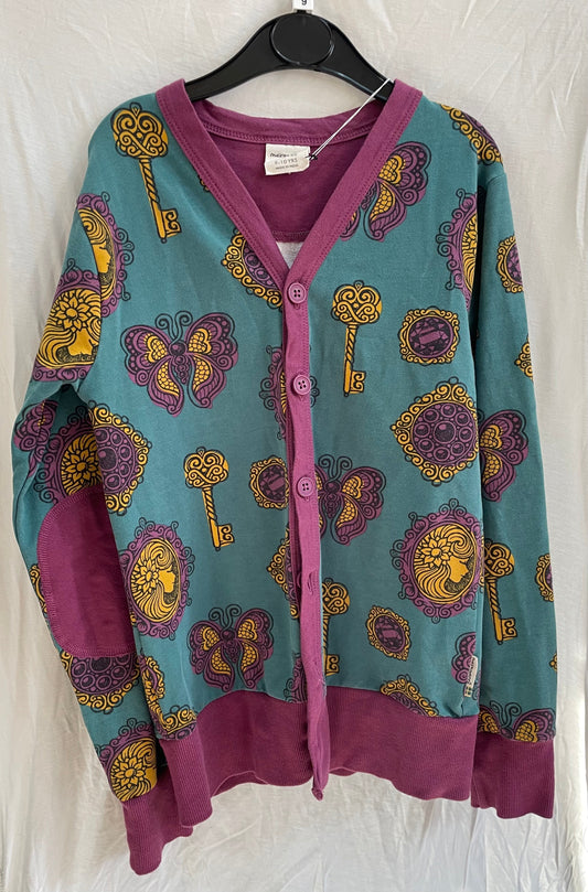 Preloved Maxomorra green purple patterned jersey cardigan 9-10y