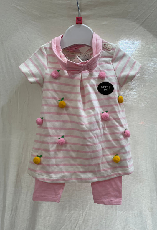 Preloved Junior J pink stripe pom pom dress outfit set NEW with tags, 0-3m