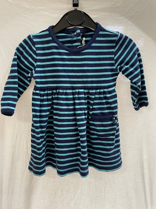 Preloved Jojo Maman Bebe blue stripe LS dress 3-6m