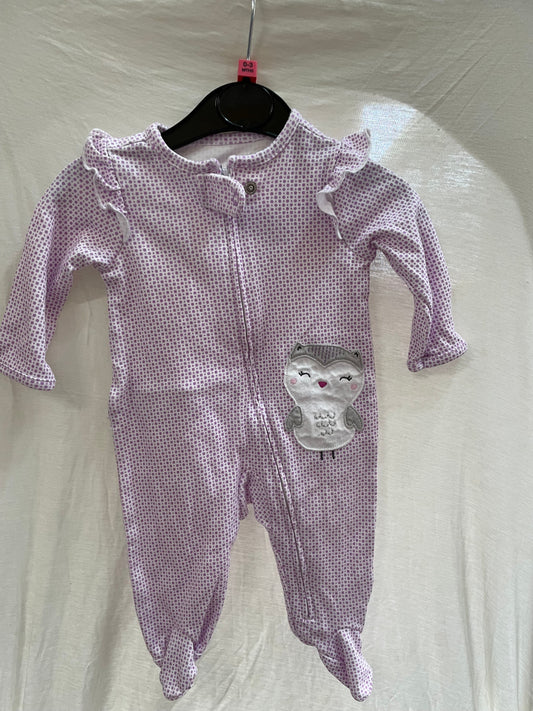 Carter's pink polka dot owl footed romper onesie 0-3m