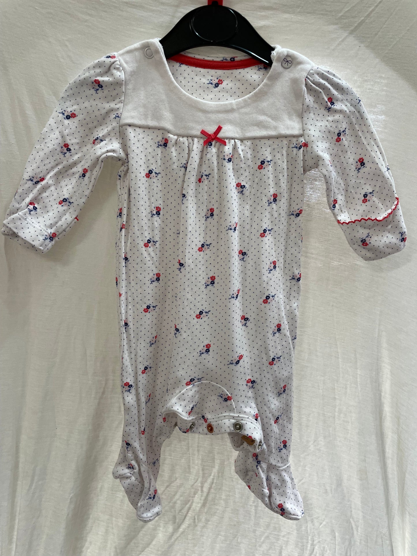 Preloved Mothercare blue polka dot flower romper onesie 0-3m