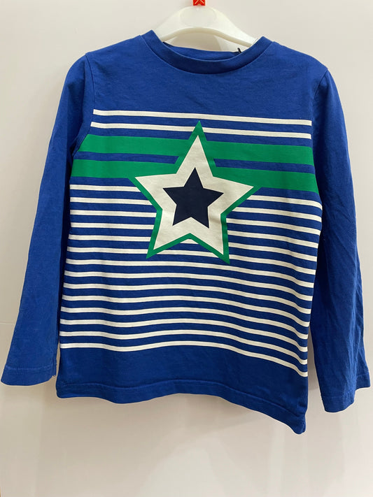 Preloved Mini Boden blue green star LS shirt 4-5y