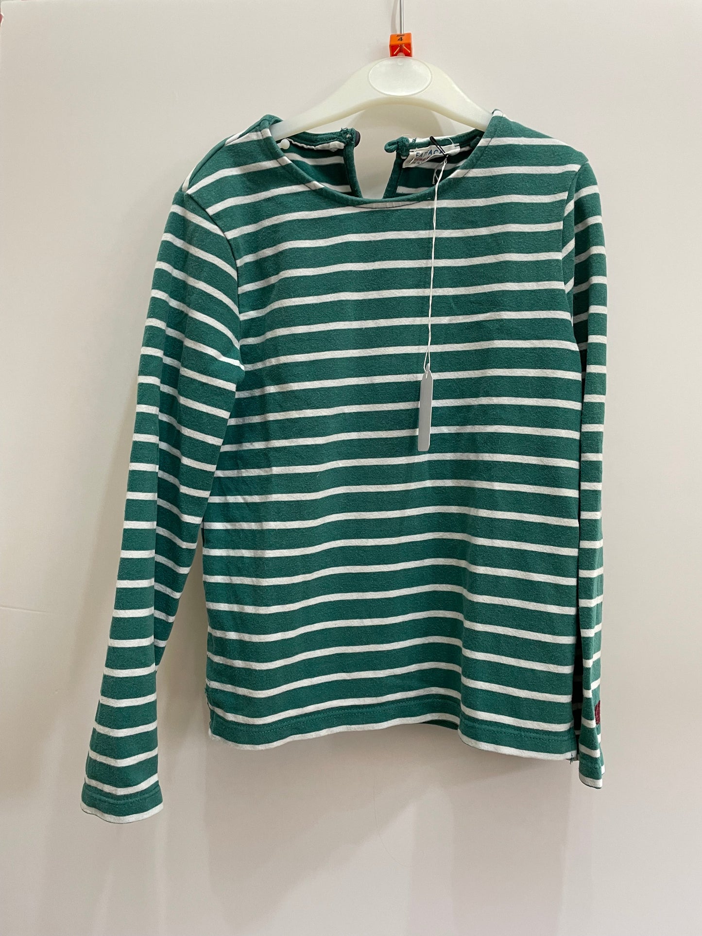 Preloved Fat Face green/white stripe LS shirt 4-5y