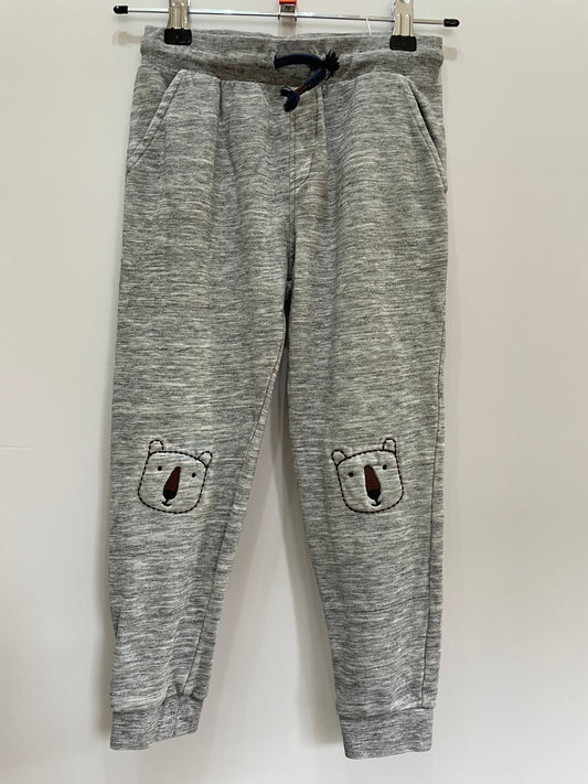 Preloved Marks & Spencer gray heather jersey joggers with bear reinforced knees 4-5y