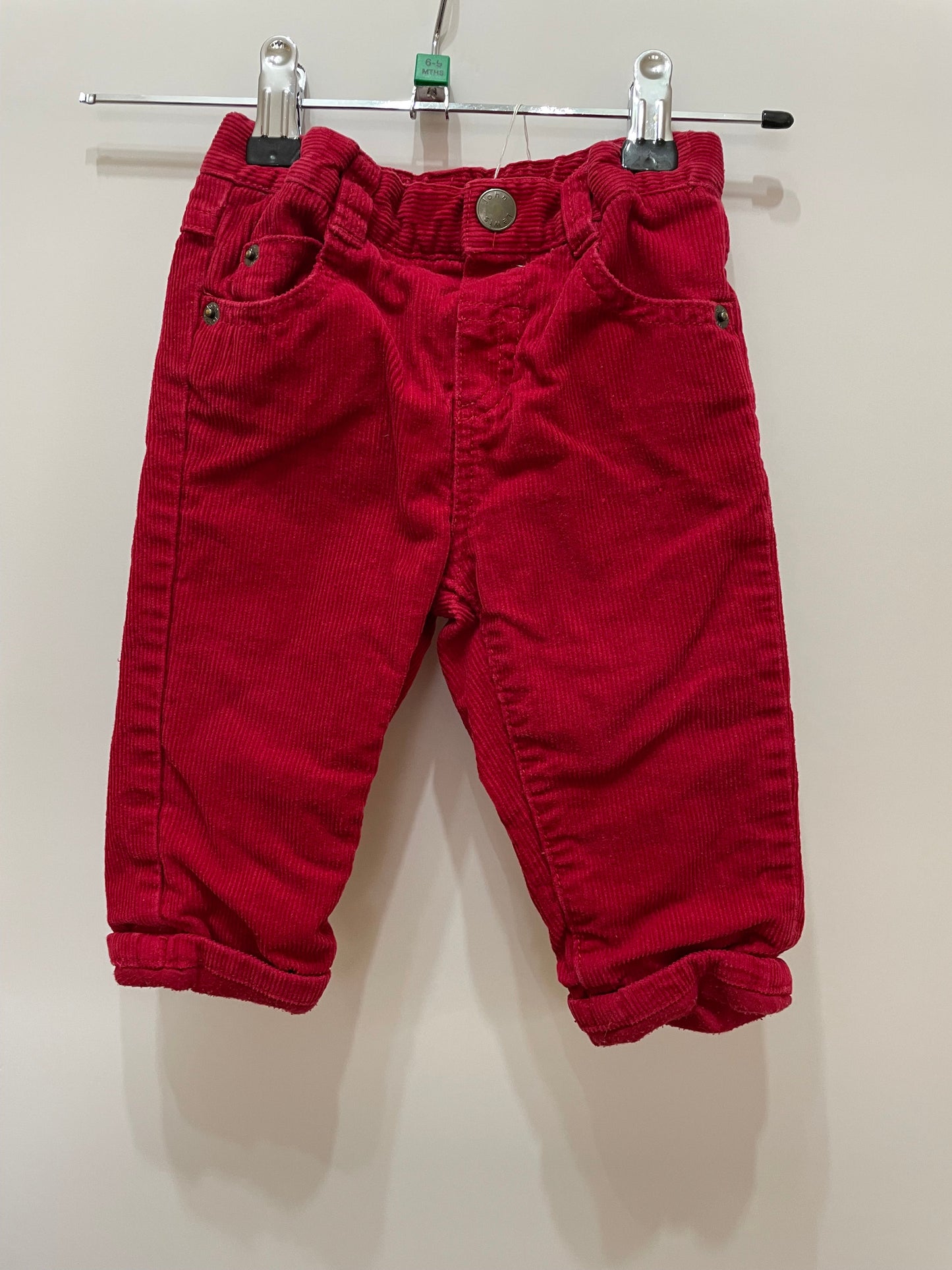 Preloved John Lewis red corduroy trousers 6-9m