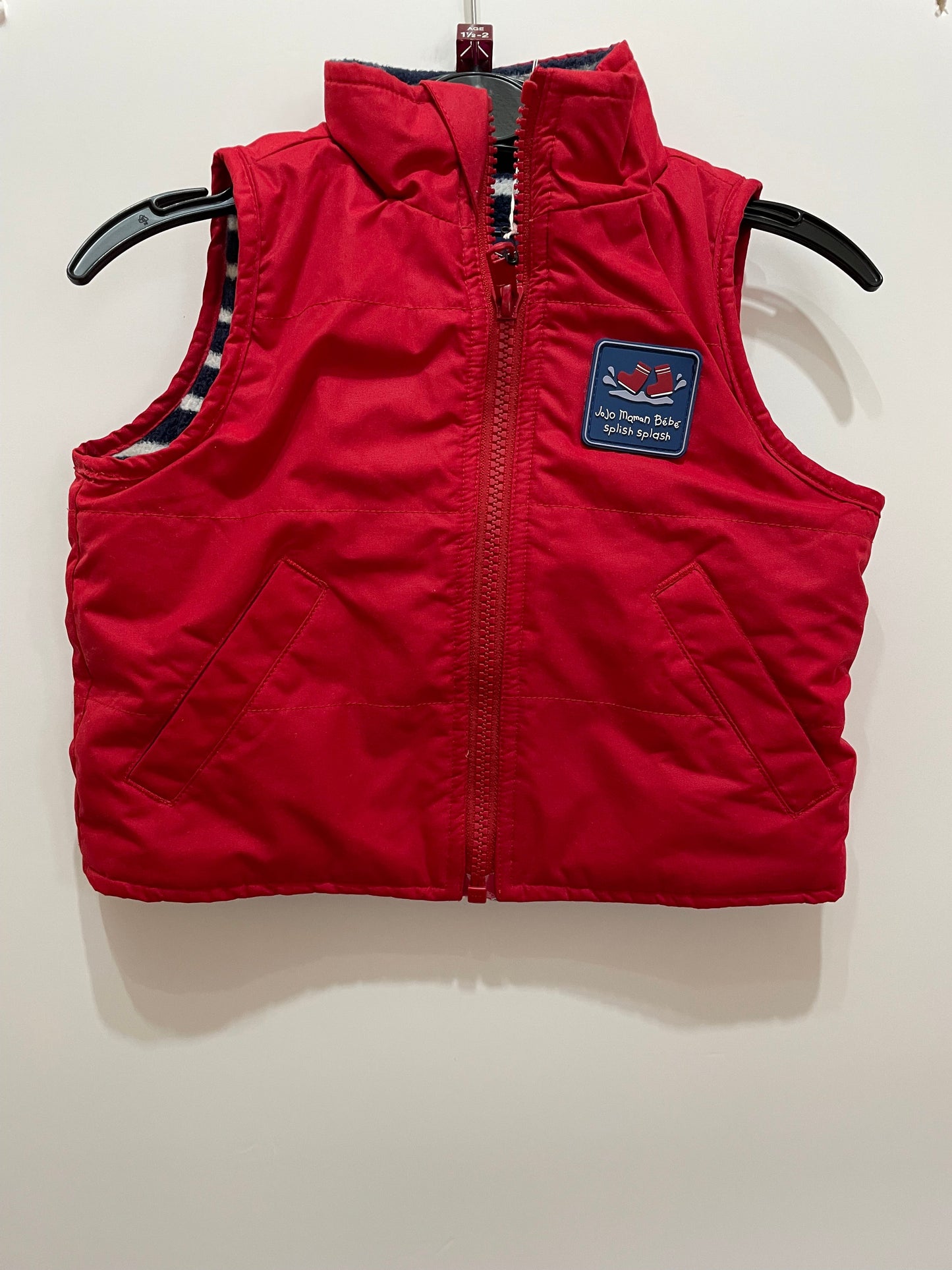 Preloved Jojo Maman Bebe  Splish Splash red fleece-lined gilet puffer vest, 18-24m?