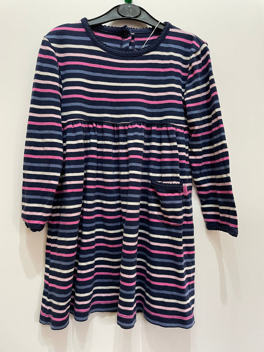 Preloved Jojo Maman Bebe navy pink white stripe jersey dress, 5-6y