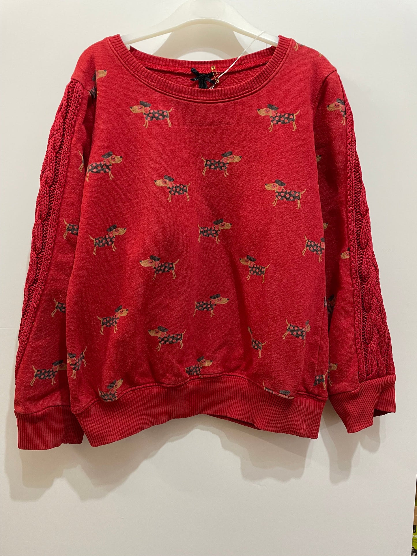 Preloved Next red beret dog print LS sweatshirt knit top 9y