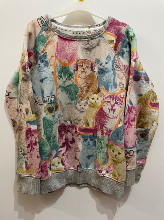 Preloved Next crazy cat print LS top 7y