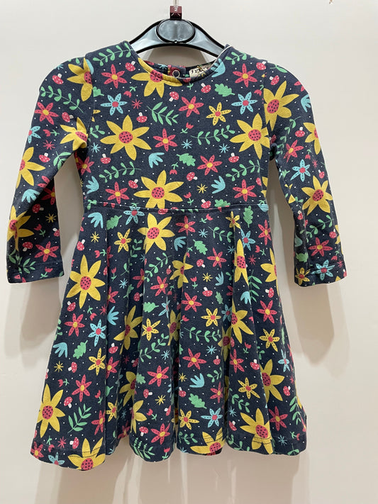 Frugi navy floral LS skater dress, 2-3y