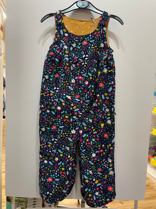 Frugi navy floral print corduroy dungarees 2-3y