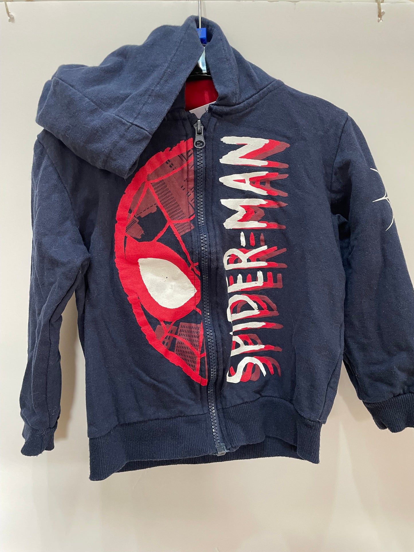 Preloved Marvel Spiderman navy zip hoodie 110cm, 4y