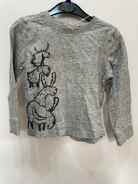 Preloved Mini Club gray stacking moose LS shirt, 3-4y