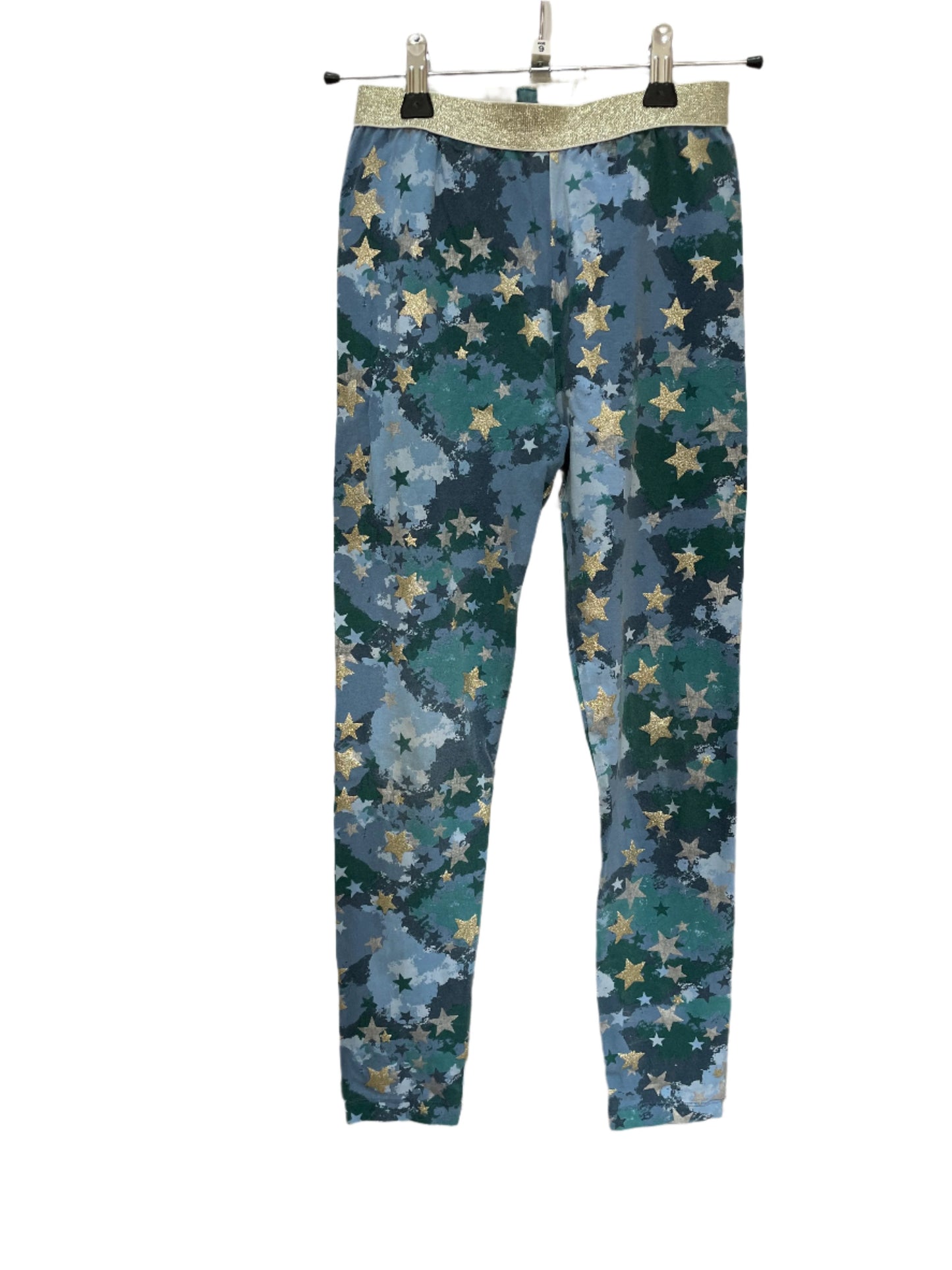 Preloved Monsoon blue green sparkle star leggings, 9-10y