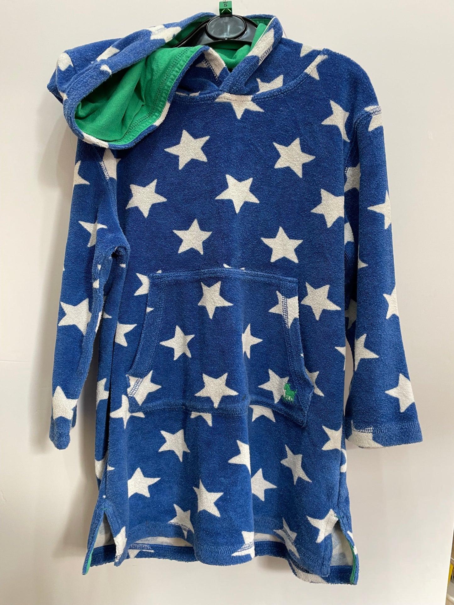 Preloved Mini Boden blue white star towel poncho hoodie, 5-6y