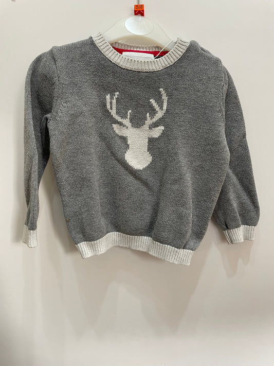 Preloved Little White Company knit gray sweater moose, 9-12m