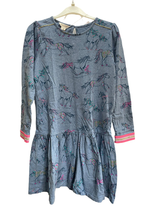 Preloved Monsoon blue horse print jersey dress, 9-10y