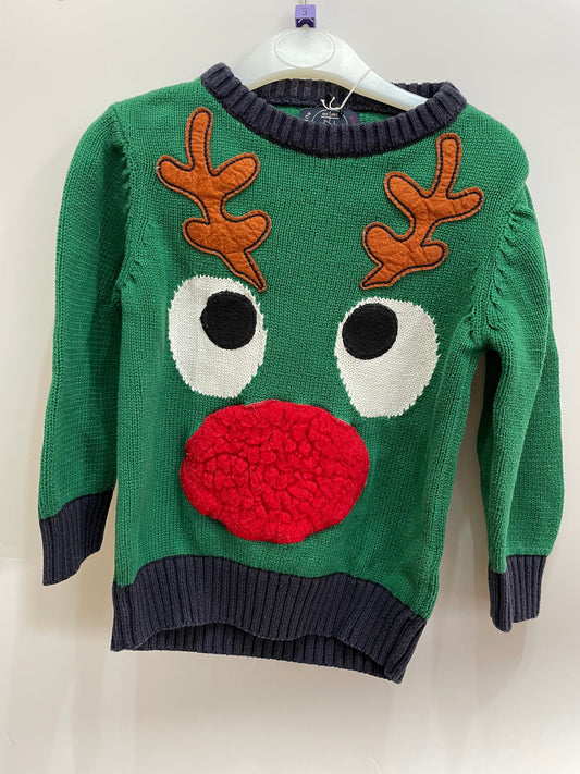 Preloved Next Dept. UK green knit Christmas reindeer jumper, 3y