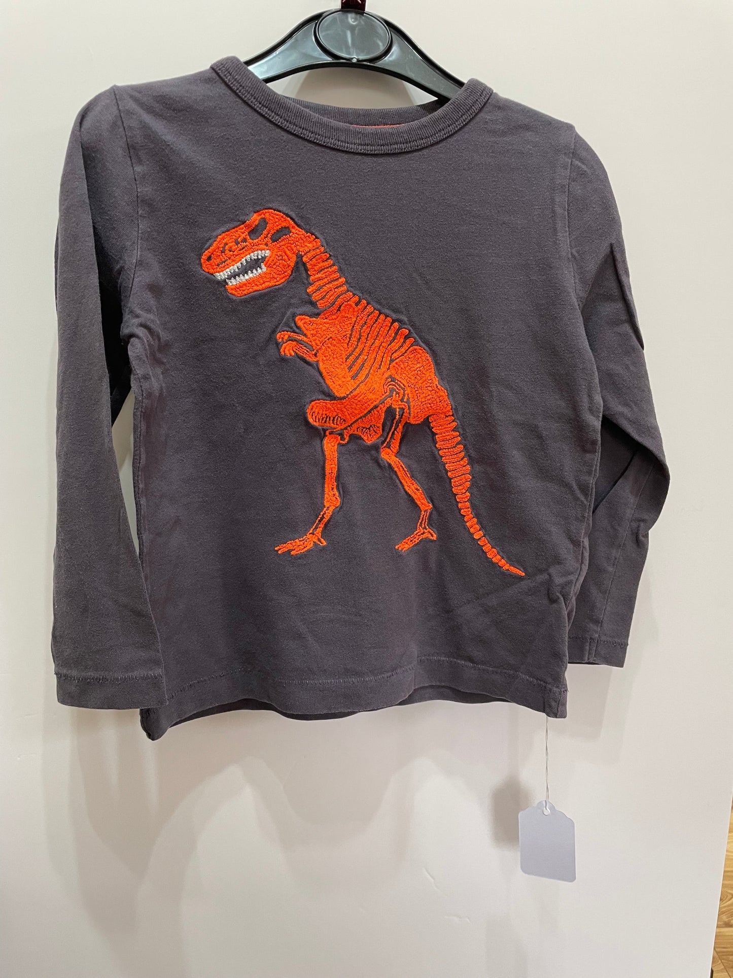 Preloved Boden navy orange dinosaur skeleton embroidery LS shirt, 2-3y