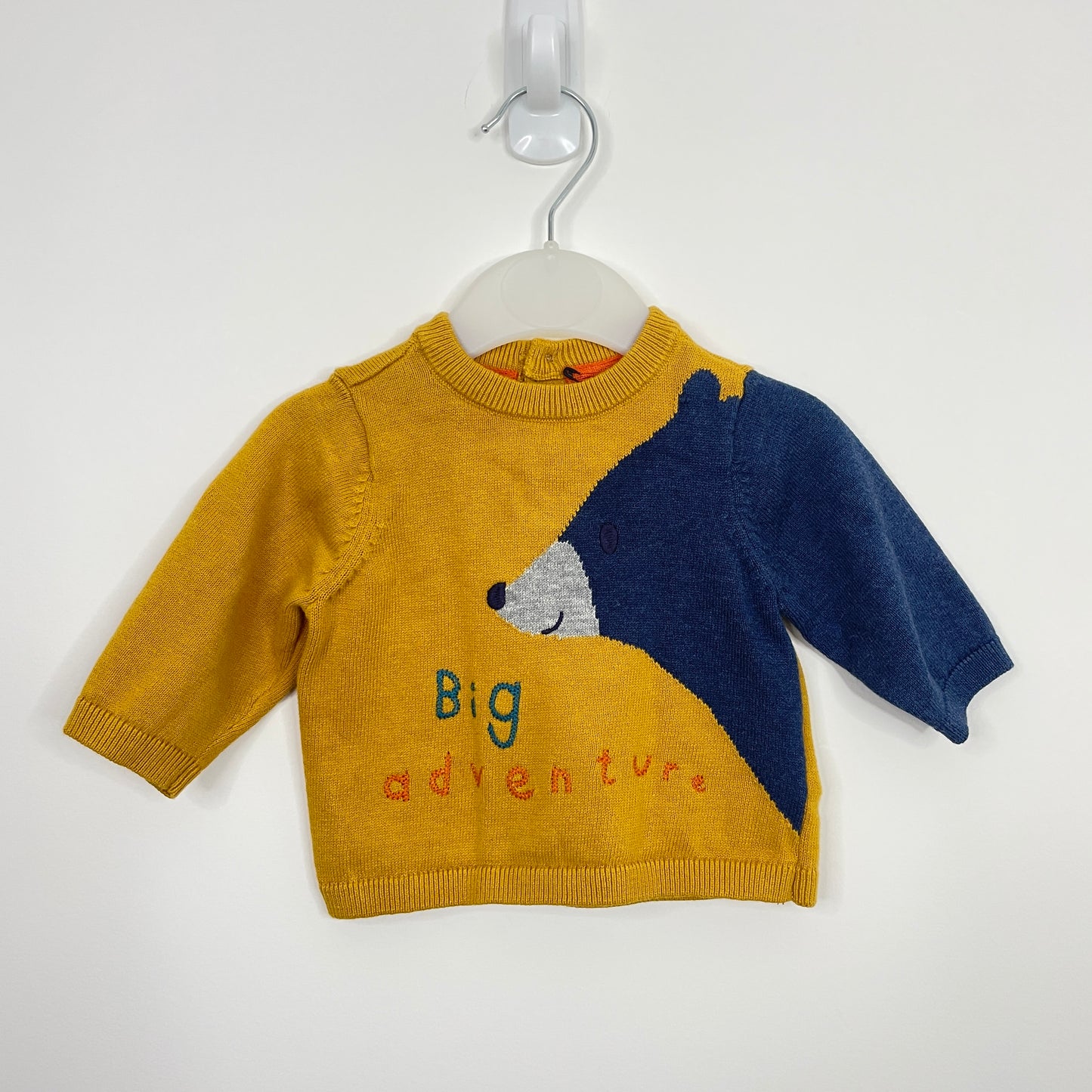 Mothercare Yellow Knitted Jumper with Bear Design - Newborn