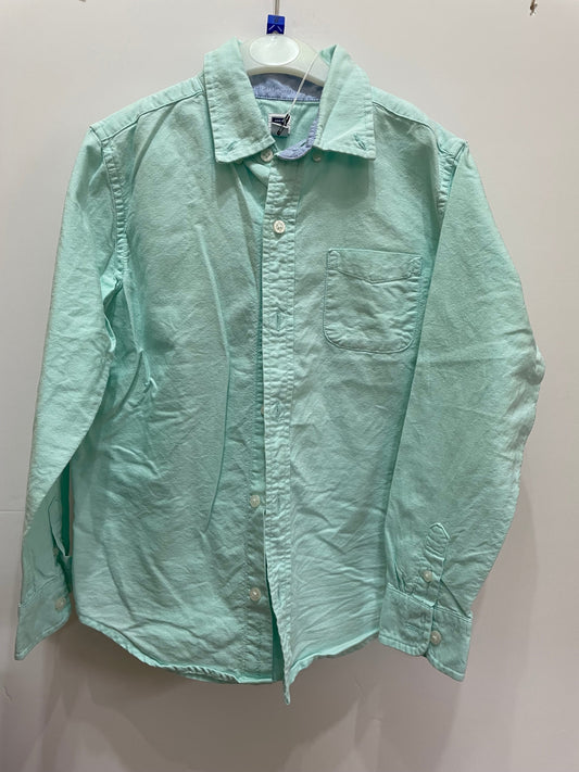 Preloved Janie and Jack pale blue green button down collar LS shirt, 6y