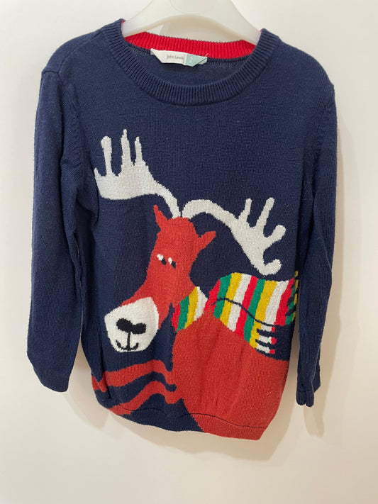 Preloved John Lewis navy reindeer knit jumper, 2y