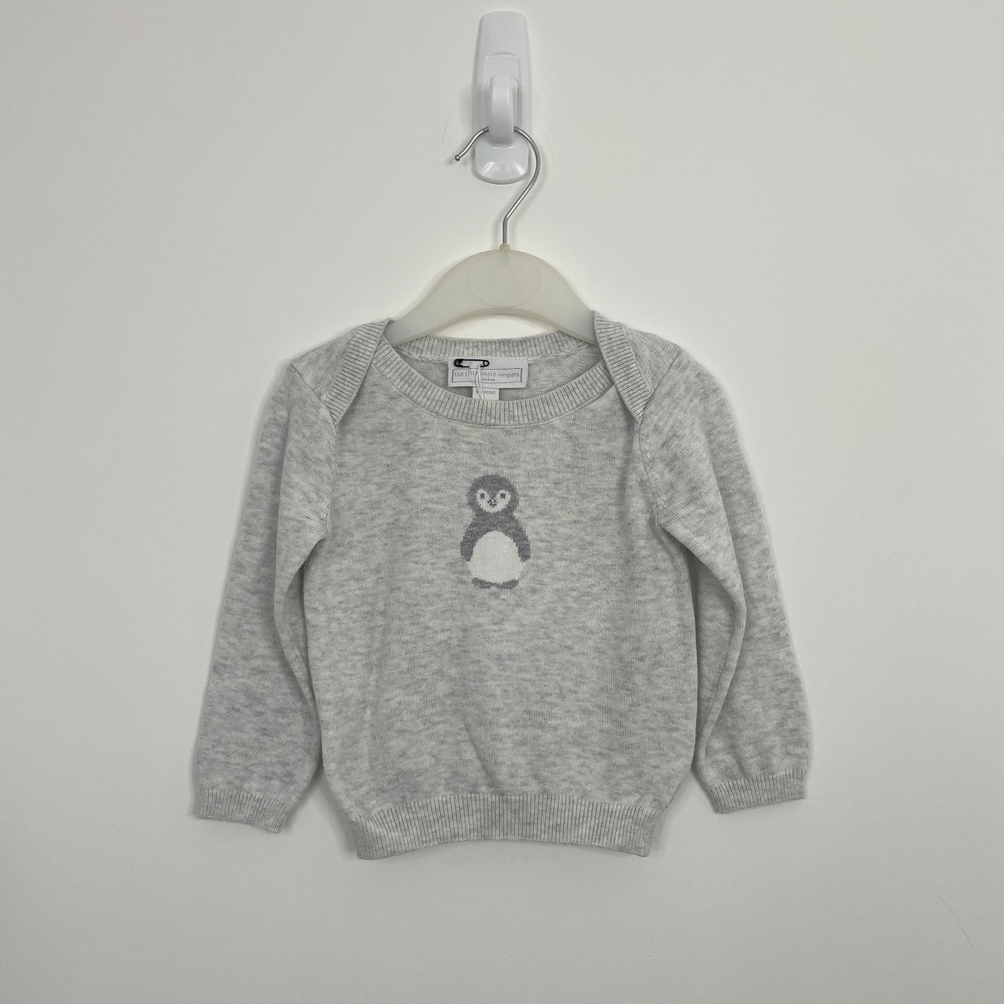 The Little White Company Grey Jumper with Penguin 6-9m
