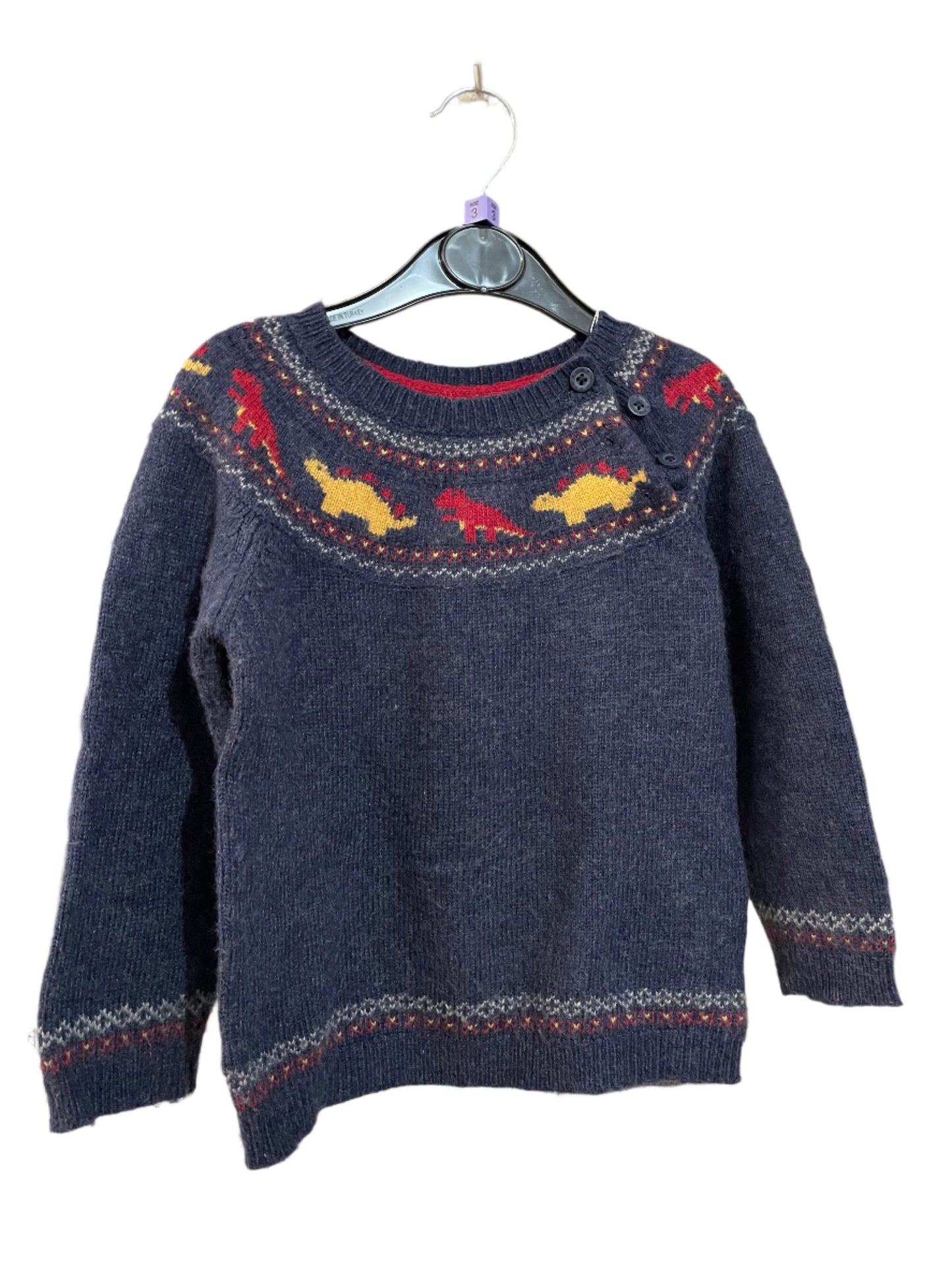 Jojo Maman Bebe navy dinosaur fair isle jumper, 3-4y