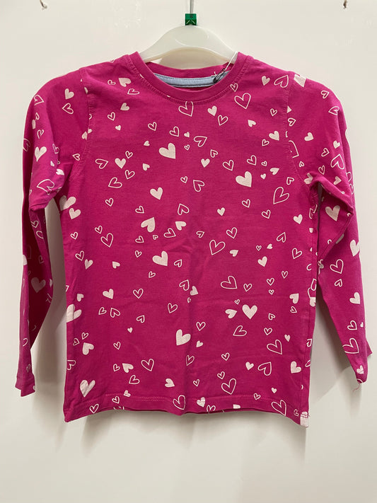 Preloved Mountain Warehouse pink heart print LS shirt, 5-6y