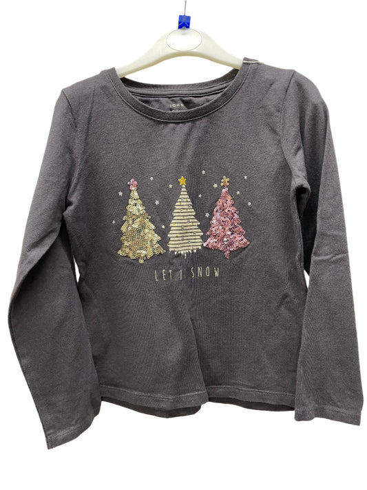 Preloved John Lewis gray sequin Christmas trees LS shirt, 6y