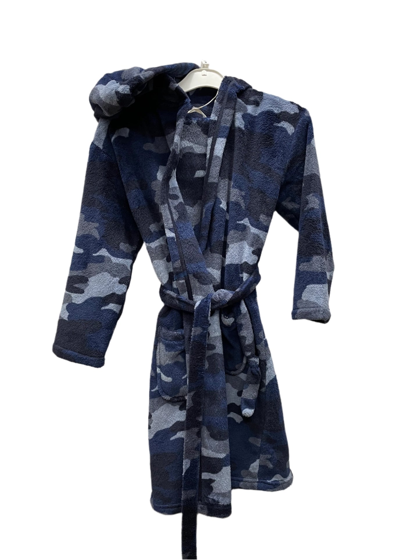 Preloved Marks & Spencer navy blue camo fleece dressing robe, 9-10y