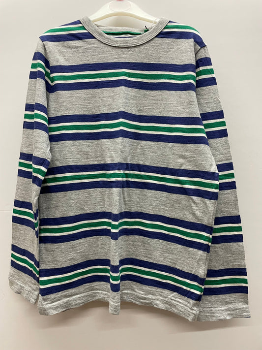 Preloved Boden gray white green blue stripe LS shirt, 8-9y