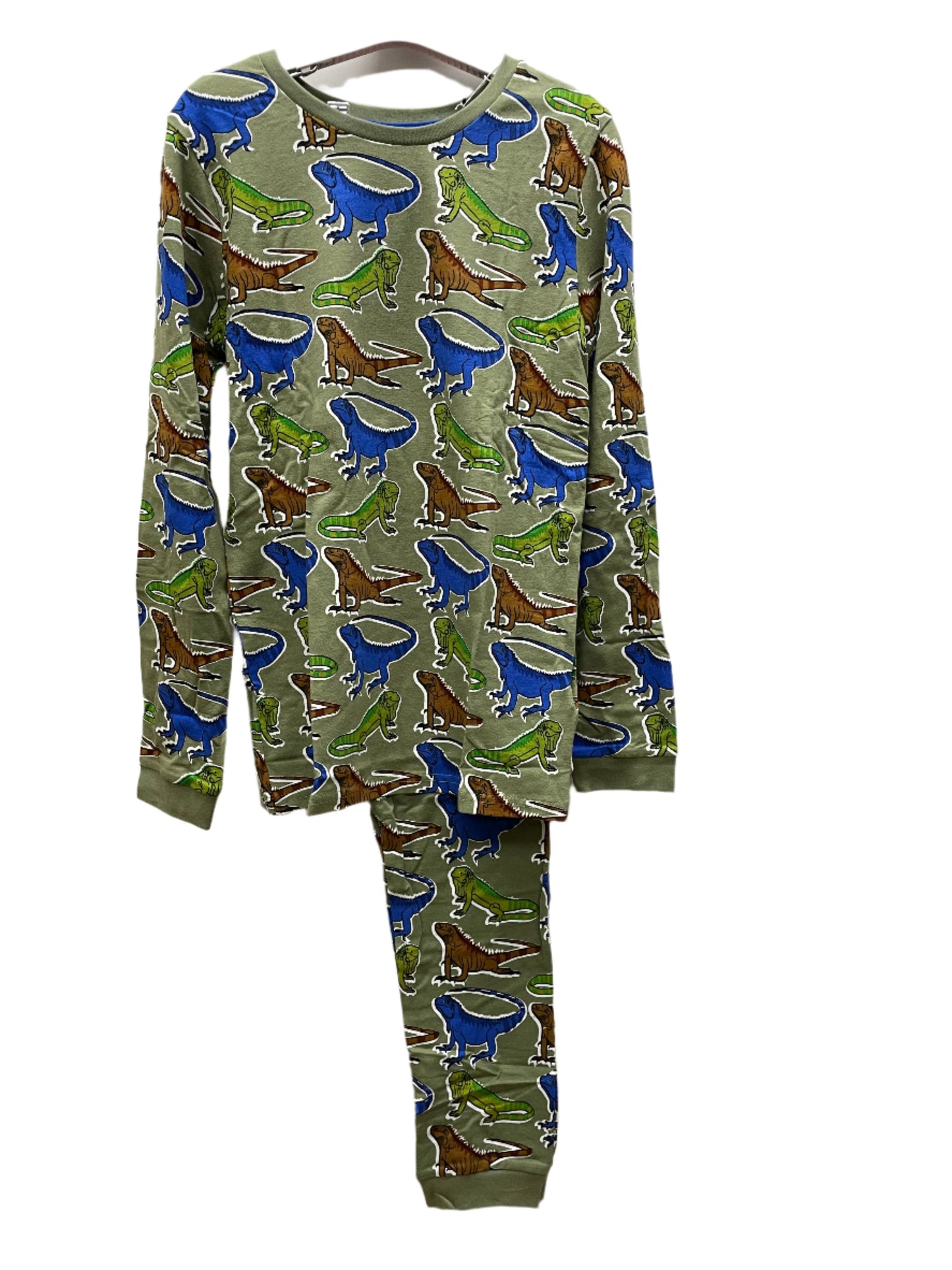 M&S Skinny Fit Pyjamas Green with iguana lizard print, 11-12y