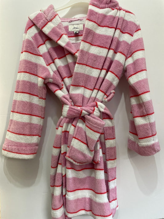 Preloved Joules - Sleepwear - Pink, White, Red Striped Fleece Dressing Gown Robe (7-8y)