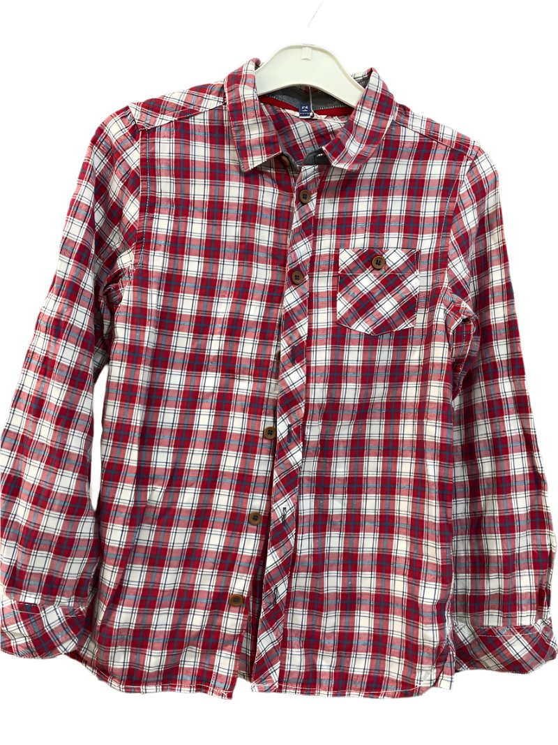 Preloved John Lewis - Top - Red Blue White Plaid Button Down Long-sleeved Flannel Shirt (12-13)