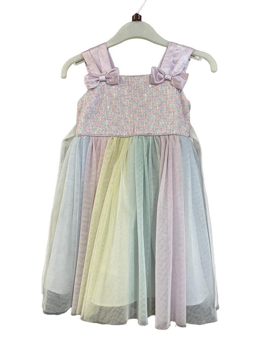 Preloved Jona Michelle - Dress - Multicolour Pastel Rainbow Sequin And Tulle Party Dress (2-3y)