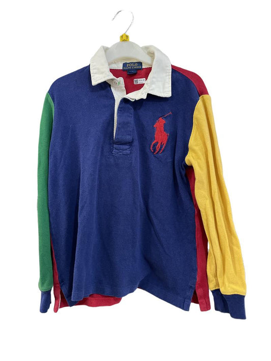 Preloved Polo Ralph Lauren - Top - Blue Red Yellow Green Colour Block Half Button Polo Rugby Collar Shirt (7-8y)