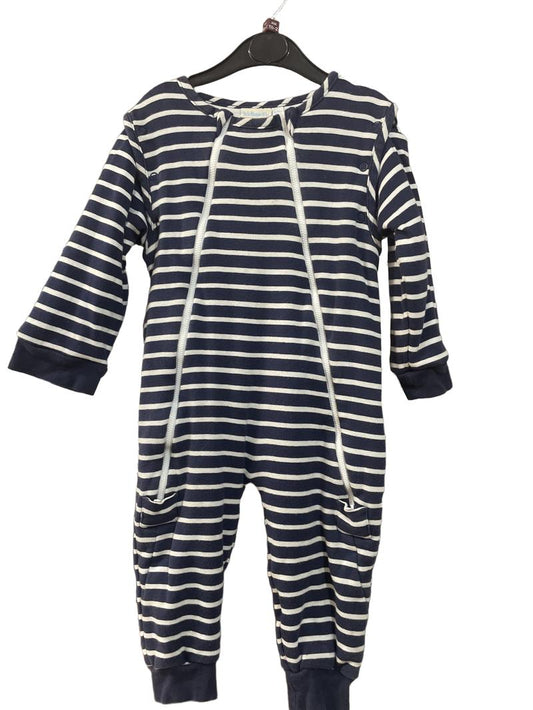 Preloved Jojo Maman Bebe - Sleepwear - Navy And Blue Stripe Double Zip Padded Sleepsuit With Removable Sleeves (1.5-2y)