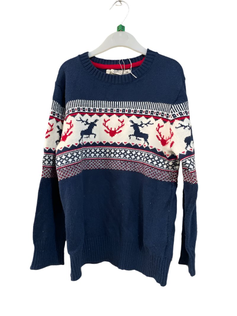 Preloved H&M - Top - Navy Red White Fair Isle Knit With Reindeer (7-8)