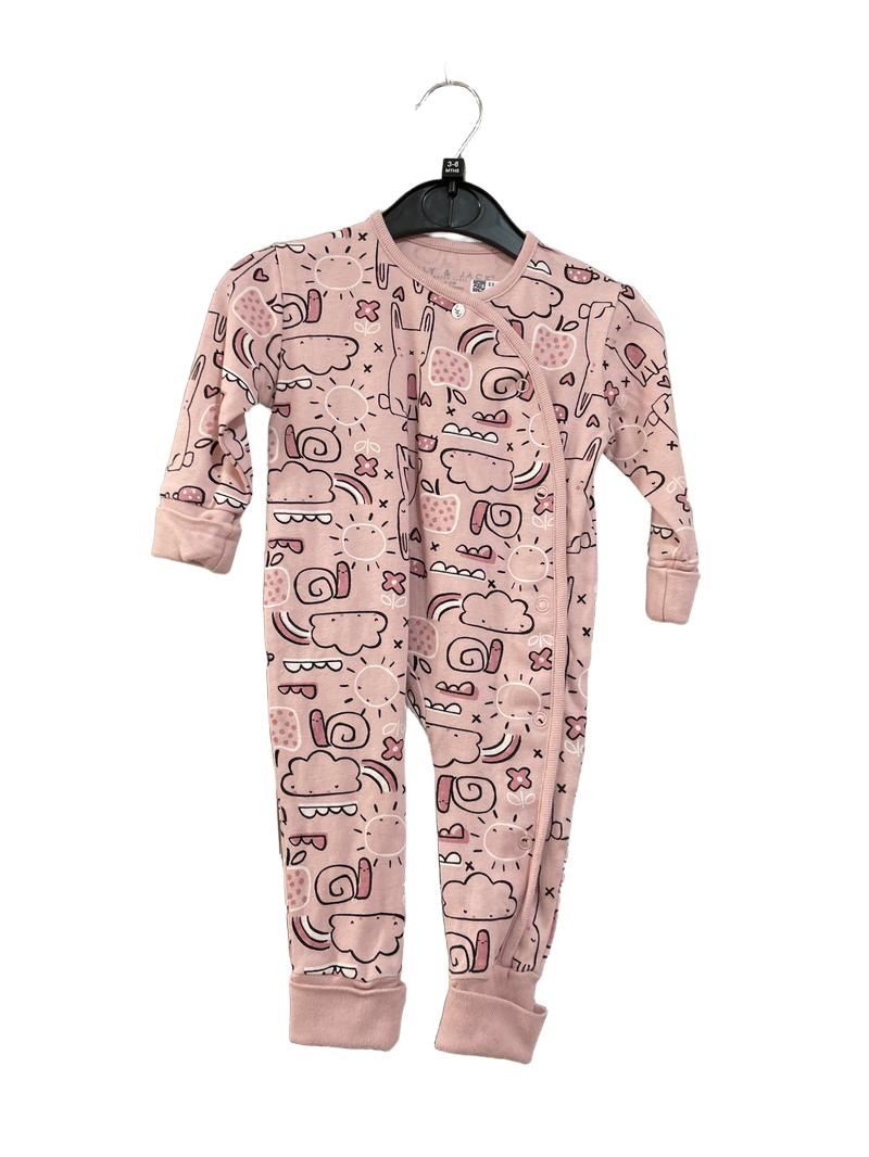 Preloved Lily And Jack - Onesie - Pink Onesie Sleepsuit Bodysuit With Clouds And Bunnies Pattern (3-6m)