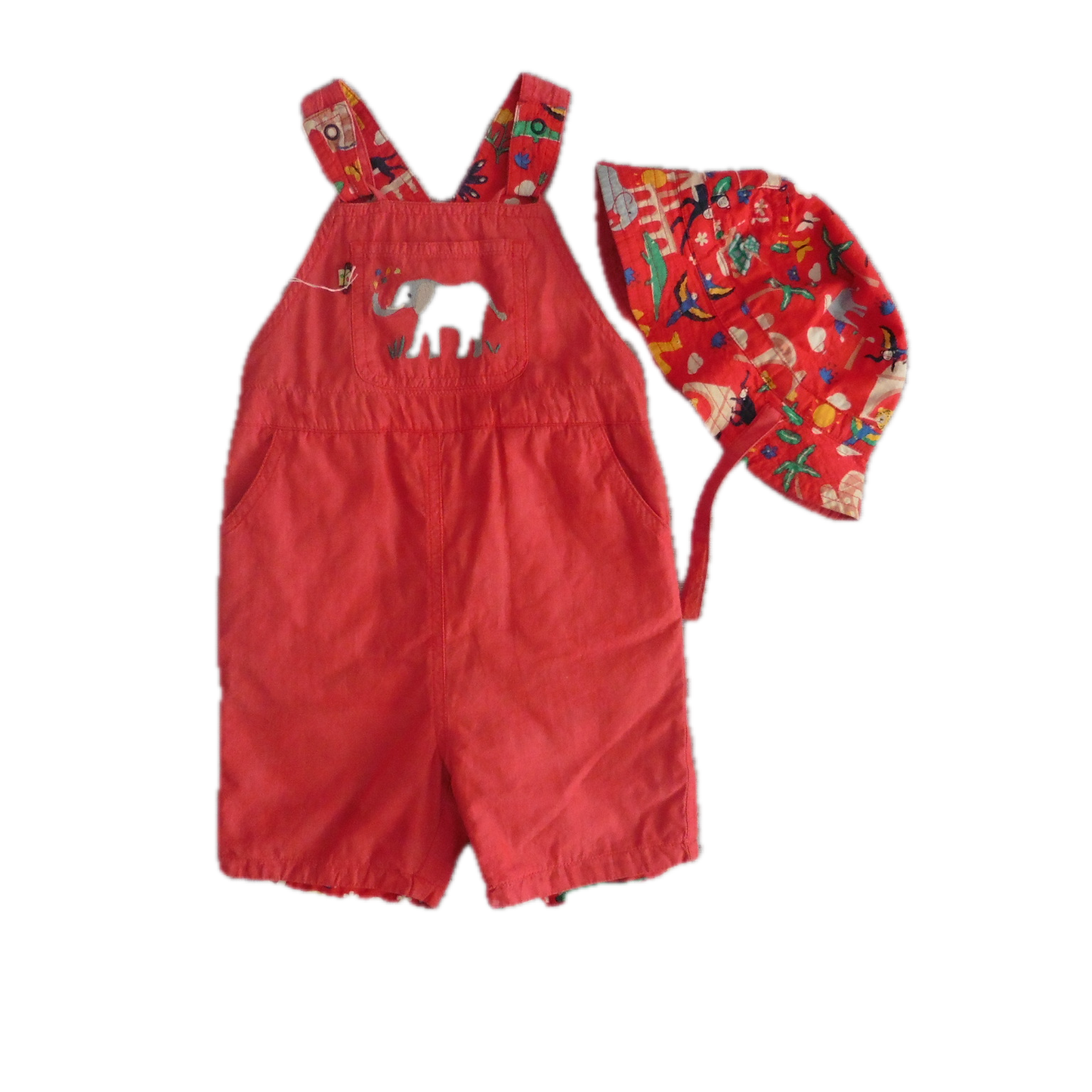 Frugi reversible dungarees w/ sunhat set 18-24m