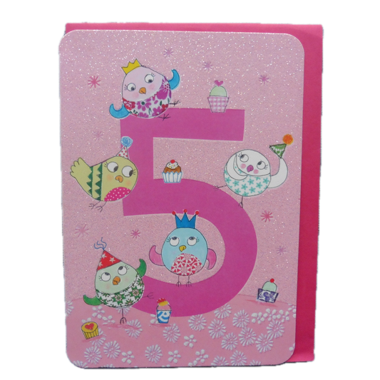 Age 5 card with birds