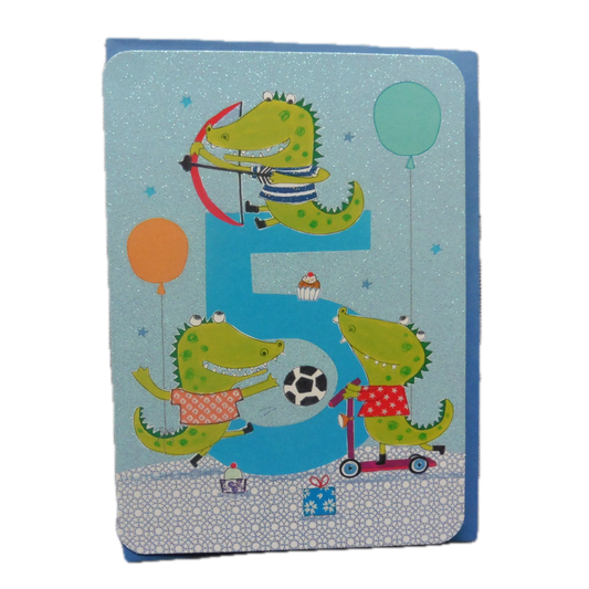 Age 5 card with crocodiles