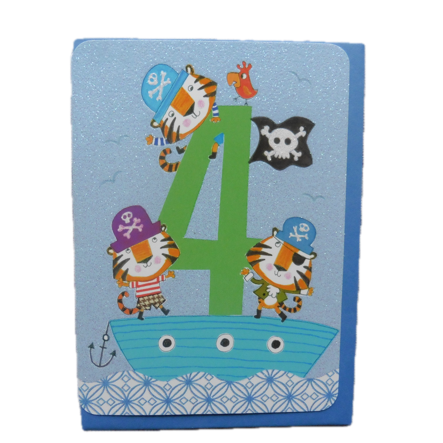 Age 4 card with pirate tigers