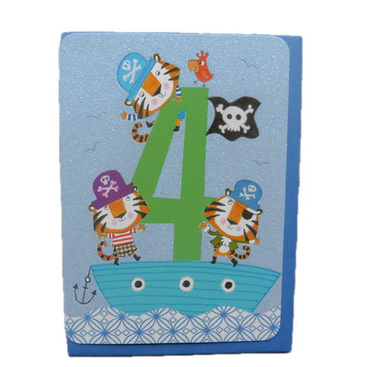 Age 4 card with pirate tigers