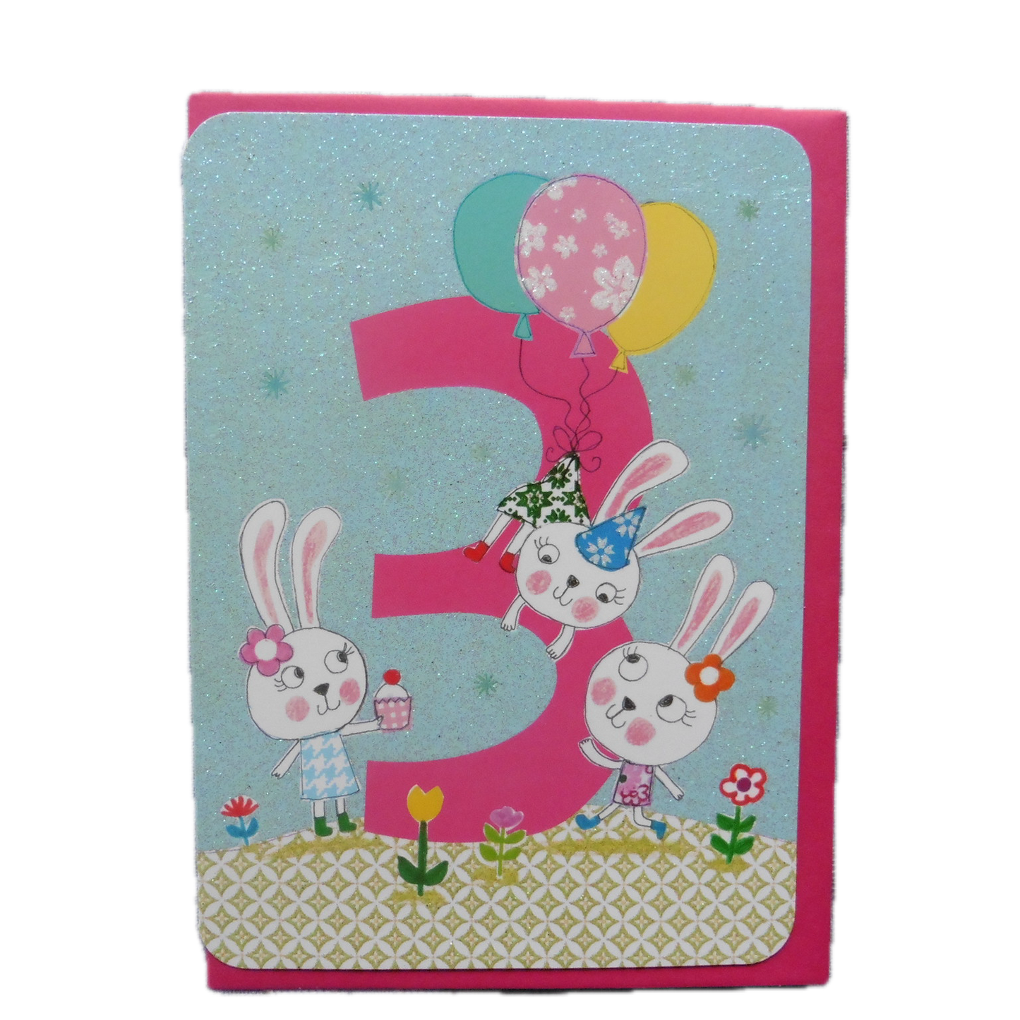 Age 3 card with bunnies