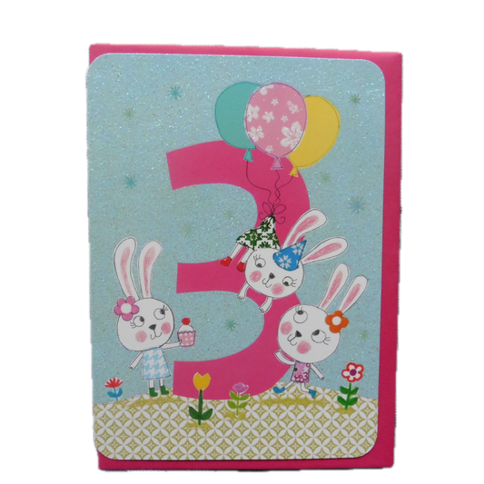 Age 3 card with bunnies