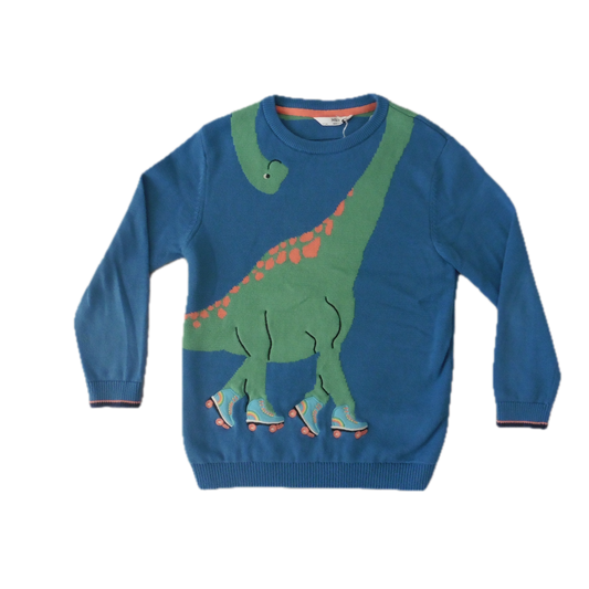 Preloved M&S knitted blue jumper with dino 6-7y