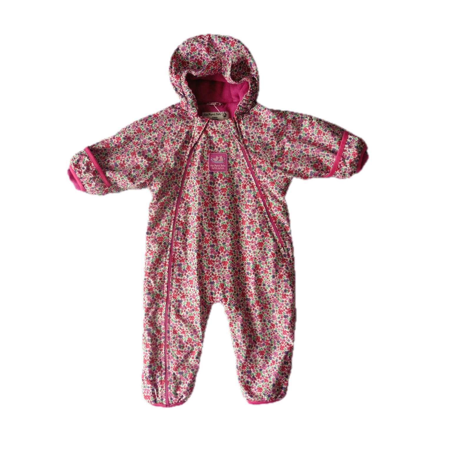 Preloved Jojo Maman Bebe Splish Splash all-in-one Pink Floral Fleece Lined 3-6m