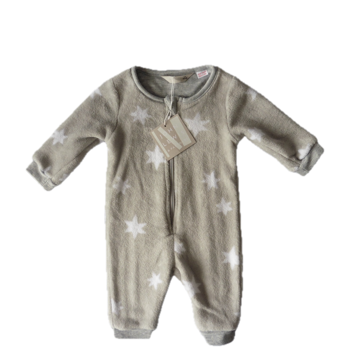 John Lewis Grey Fleece Onesie 3-6m NEW